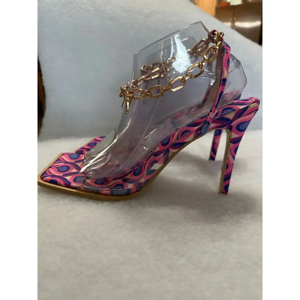 Cape Robbin stiletto sandals  florals size 10 padlock charm ankle chain strap